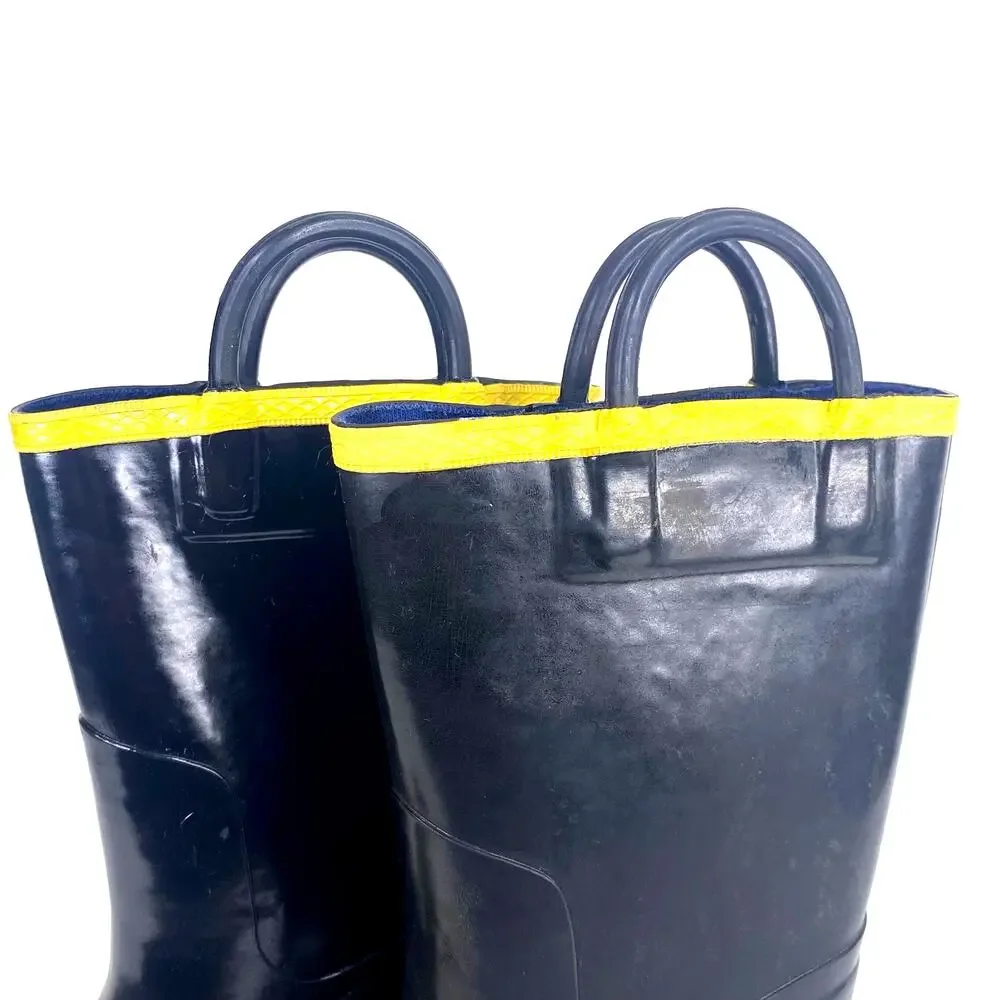 LaCrosse Rain Chief Boots Kids Sz 1 Steel Shank Black Yellow Rubber Waterproof